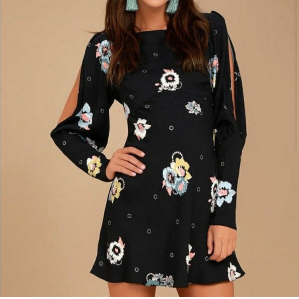 FREE PEOPLE Sunshadow Black Floral Mini Dress 0